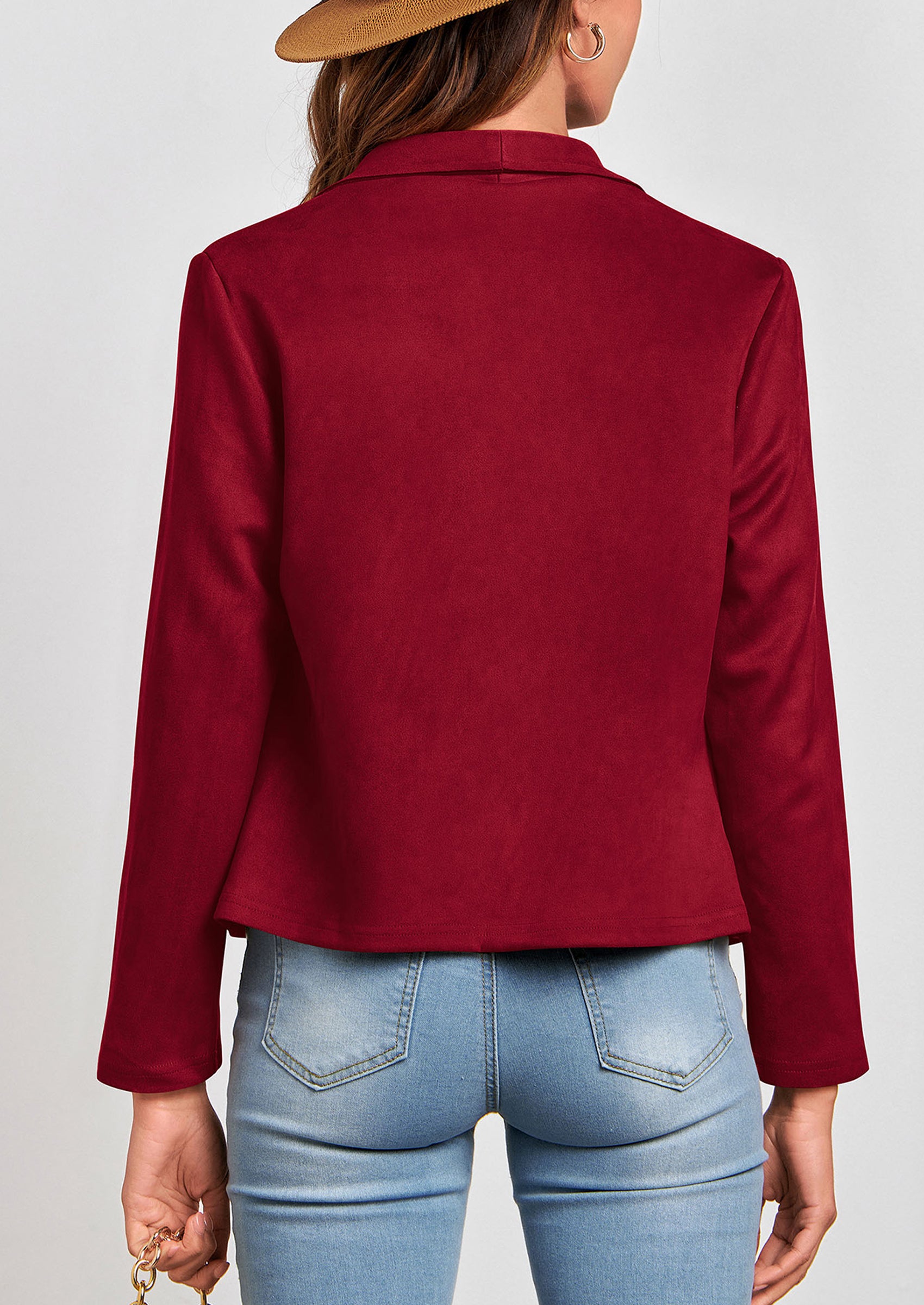 PRETTYGARDEN Women's Faux Suede Jackets Fashion Fall Clothes Long Sleeve Open Front Cropped Coat Outwear