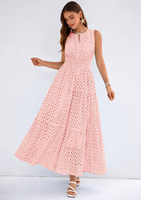 PRETTYGARDEN Summer Dresses for Women Sundresses Sleeveless V Neck Eyelet A Line Flowy Beach Vacation Spring Maxi Dress PRETTYGARDEN