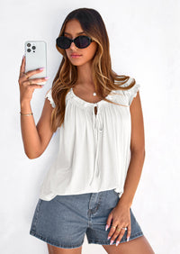 PRETTYGARDEN Womens Tie Front Tank Tops Summer Fashion Cap Sleeve Babydoll Blouses Flowy Shirts Spring Going Out Outfits PRETTYGARDEN