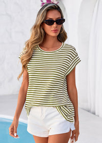 PRETTYGARDEN Women's Spring Vest Tops Cap Sleeve Striped Shirt Knit Tank Top Summer Beach Vacation Clothes PRETTYGARDEN