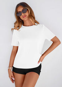 PRETTYGARDEN Womens Summer Tops Casual Basic Crewneck Short Sleeve Shirts Spring Fashion Clothing Going Out Outfits PRETTYGARDEN