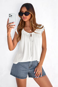 PRETTYGARDEN Womens Tie Front Tank Tops Summer Fashion Cap Sleeve Babydoll Blouses Flowy Shirts Spring Going Out Outfits PRETTYGARDEN