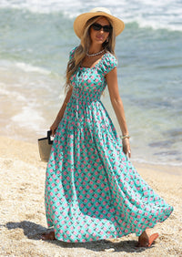 PRETTYGARDEN Women's Boho Maxi Dress Summer Cap Sleeve Long Flowy Beach Vacation Floral Sundresses Spring Resort Wear PRETTYGARDEN