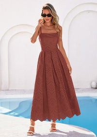 PRETTYGARDEN Womens Sleeveless Maxi Summer Dresses Hollow Out Eyelet Square Neck Ruffle Flowy Beach Vacation Sundress PRETTYGARDEN