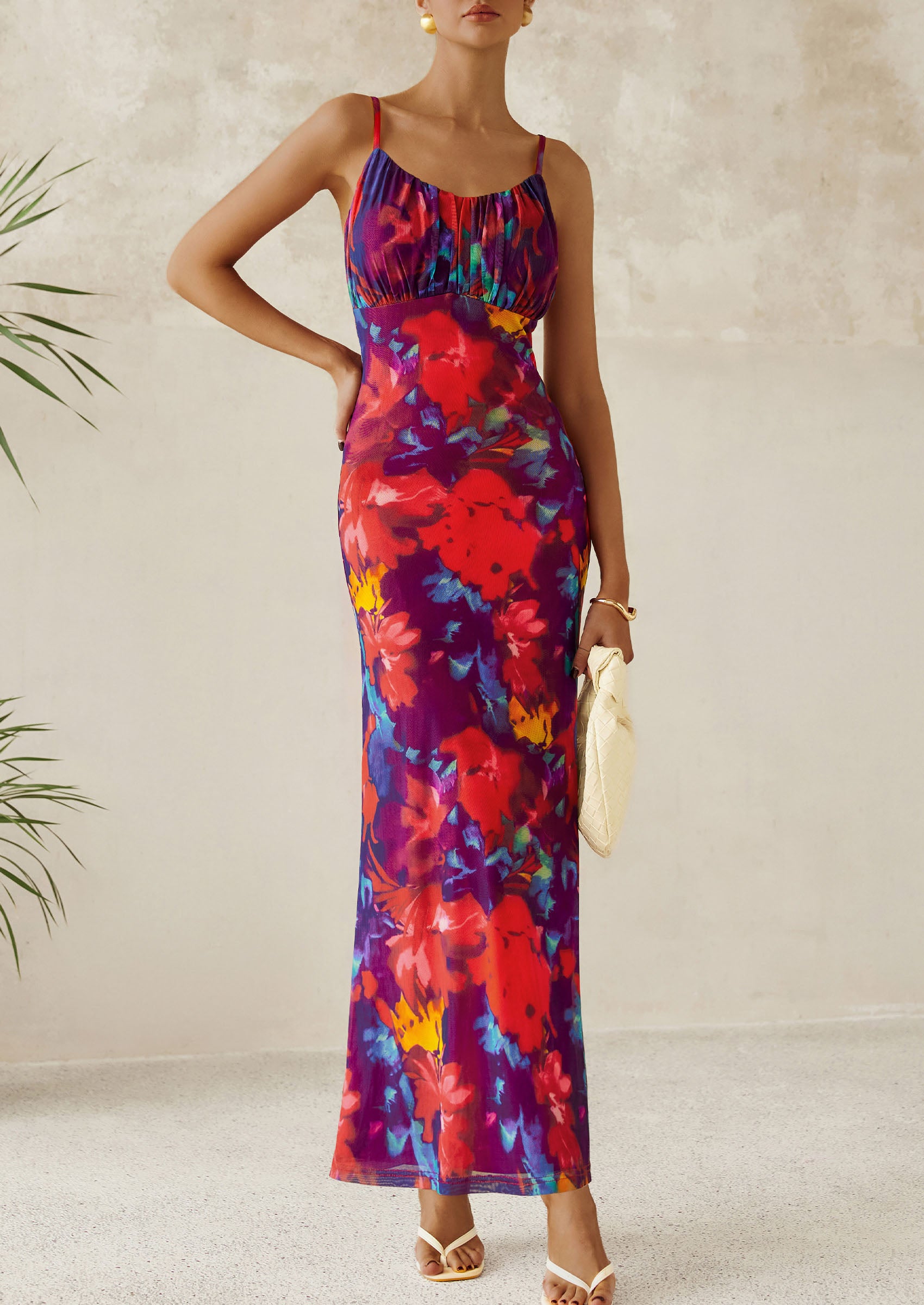 PRETTYGARDEN Women's Bodycon Maxi Dress Floral Sundress Sleeveless Spaghetti Strap Cocktail Party Dress