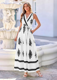 PRETTYGARDEN Womens Floral Maxi Dress Sleeveless Vneck Belt Ruffle Long Dresses Boho Summer Beach Vacation Clothes