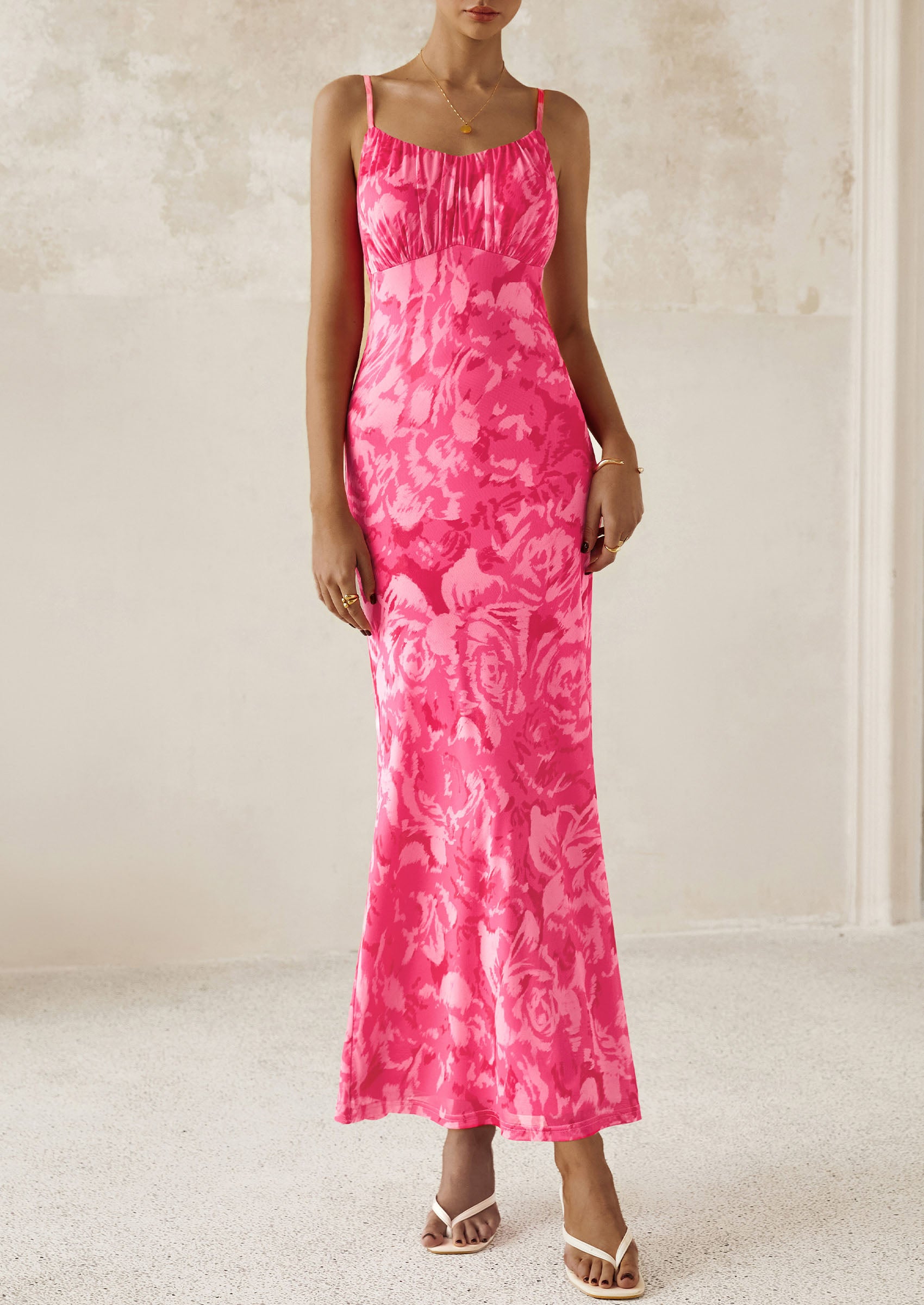 PRETTYGARDEN Women's Bodycon Maxi Dress Floral Sundress Sleeveless Spaghetti Strap Cocktail Party Dress