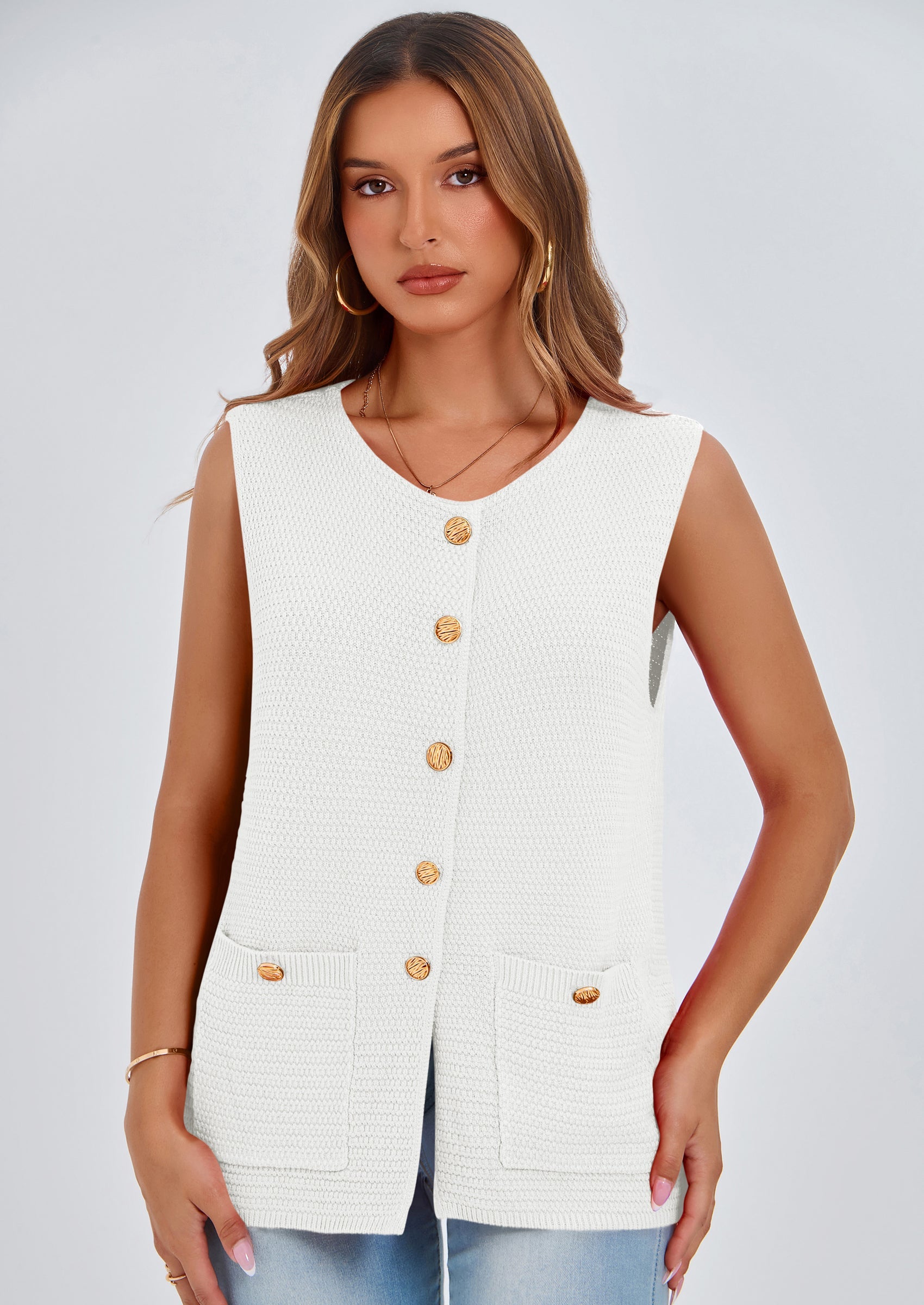 PRETTYGARDEN Women's Knit Sweater Vest Summer Sleeveless Button Down Tank Tops Trendy Business Casual Outfits PRETTYGARDEN