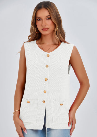 PRETTYGARDEN Women's Knit Sweater Vest Summer Sleeveless Button Down Tank Tops Trendy Business Casual Outfits PRETTYGARDEN