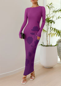 PRETTYGARDEN Bodycon Maxi Dress Fall Floral Long Sleeve Sexy Mesh Cocktail Wedding Guest Long Dresses