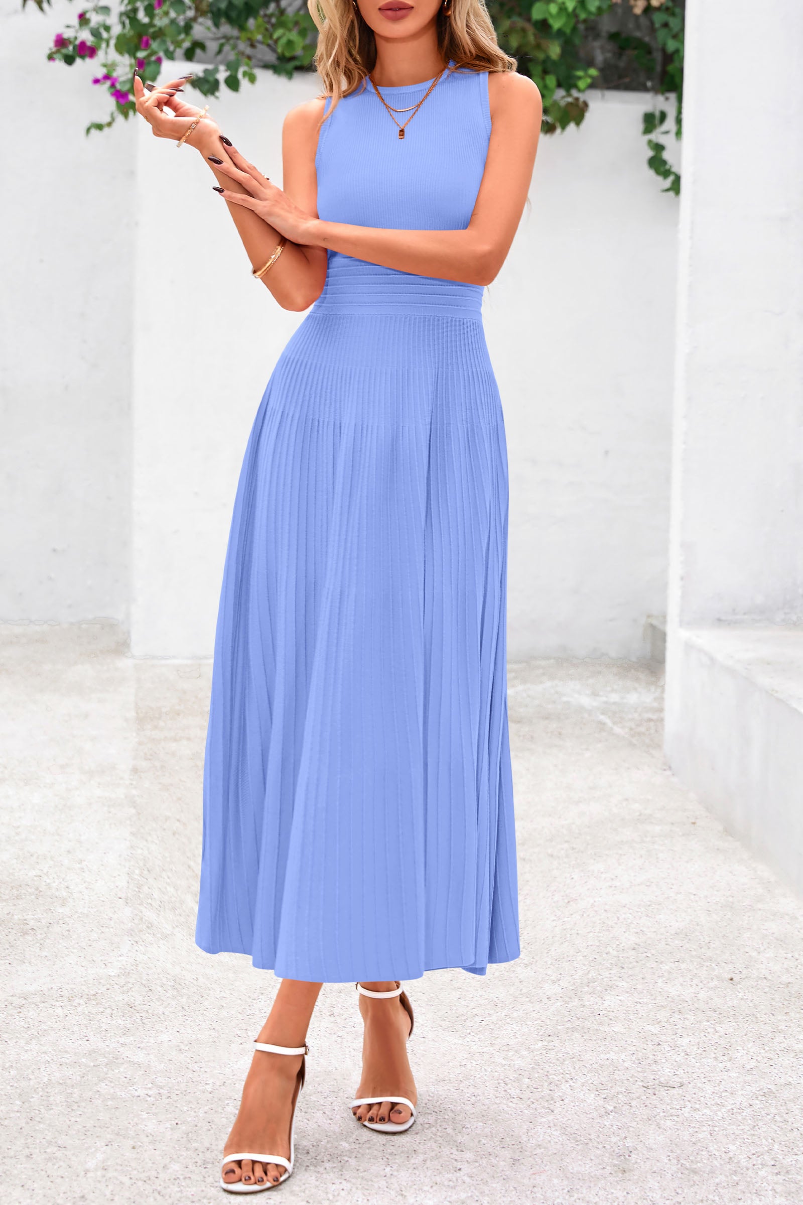 PRETTYGARDEN Spring Casual Dresses for Women Summer Business Work Midi Sleeveless A Line Pleated Cocktail Dress
