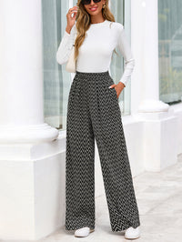 PRETTYGARDEN Casual Women's Pants Elastic Waist Palazzo Long Stretchy Wide Leg Trousers Knit Fall Outfits with Pockets