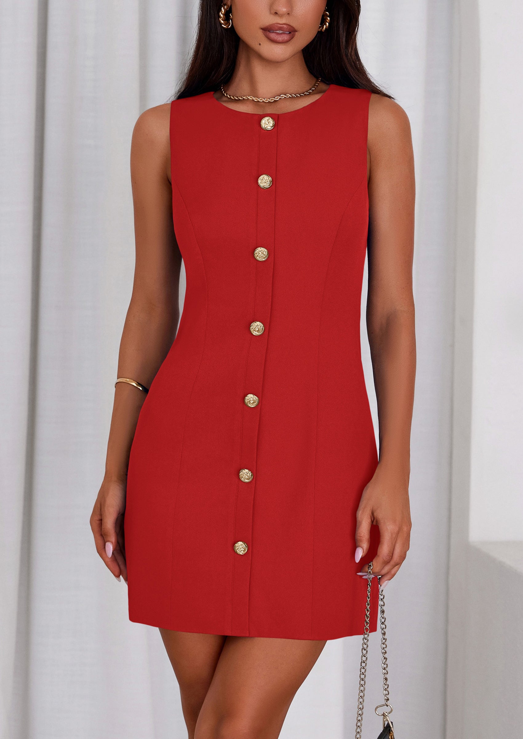 PRETTYGARDEN Work Dresses for Women Spring Business Formal Short Dress Sleeveless Button Down Elegant Office Outfits