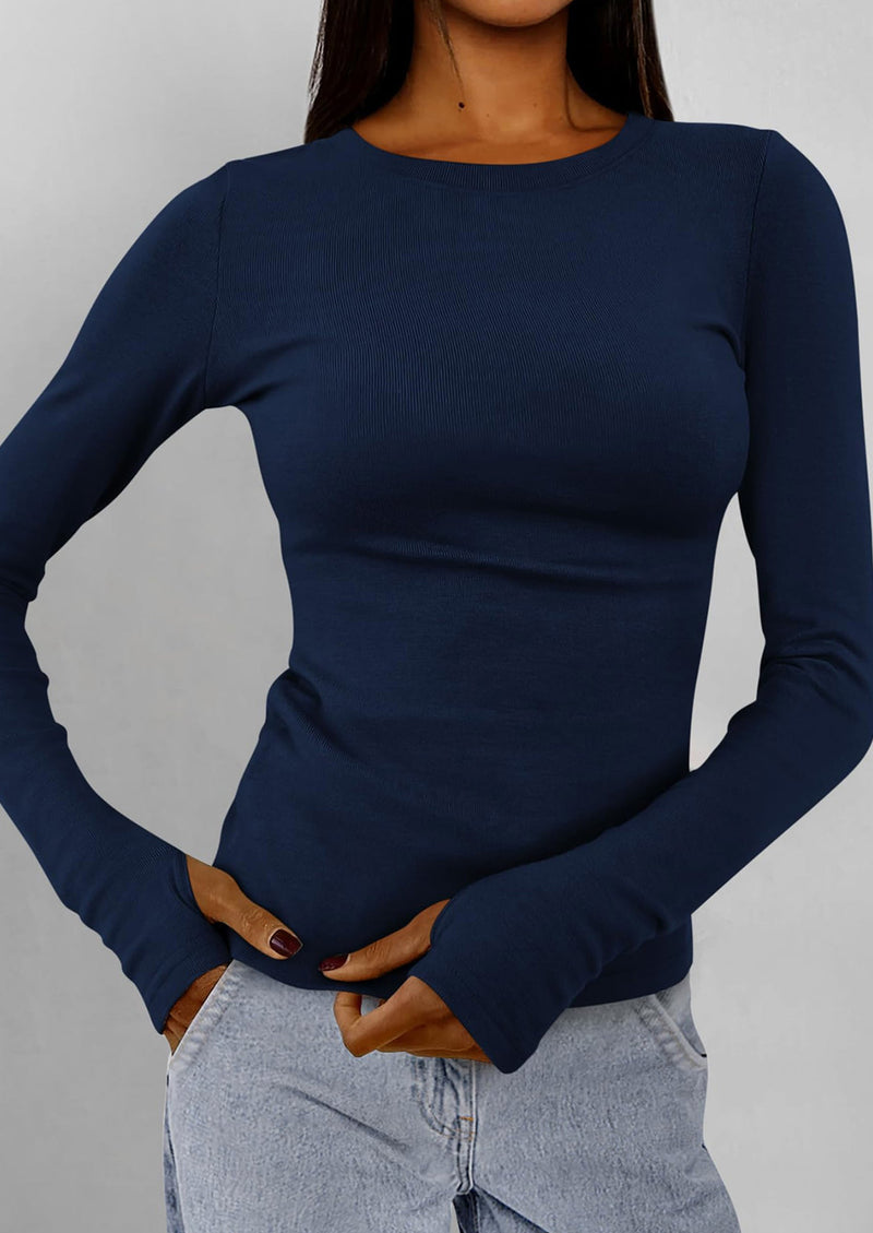BTFBM Women's Casual Tops Spring Fall Outfits Long Sleeve Shirt Crewneck Workout Stretchy Slim Fit Going Out Top PRETTYGARDEN