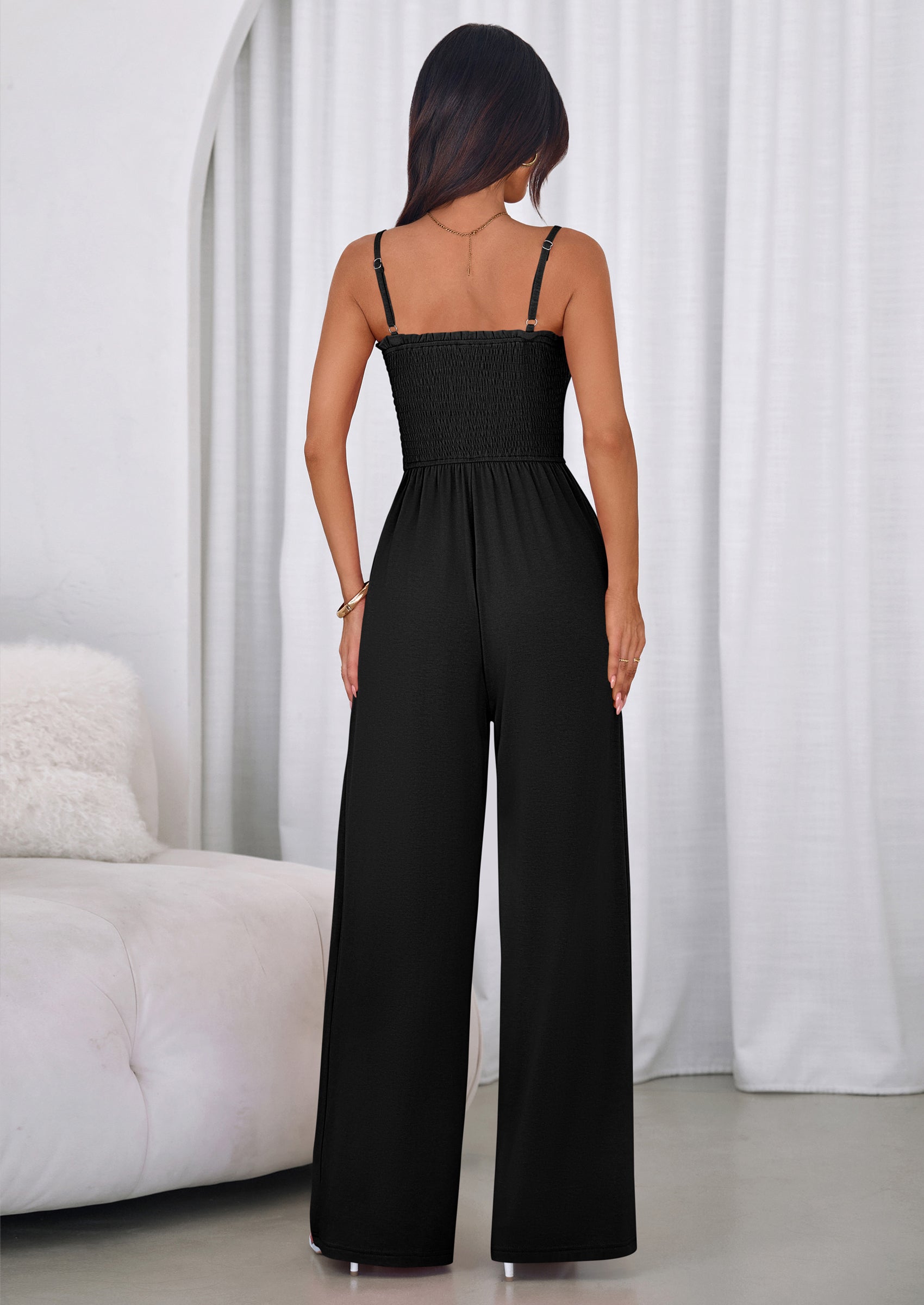 PRETTYGARDEN Jumpsuits for Women Summer Sleeveless Smocked Button Wide Leg Rompers Spring Travel One Piece Outfits PRETTYGARDEN