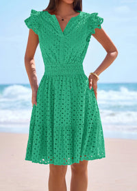 PRETTYGARDEN Women's Summer Sundresses Eyelet Cap Sleeve V Neck Short Boho Wedding Guest Dress Beach Vacation Clothes PRETTYGARDEN