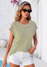 PRETTYGARDEN Women's Spring Vest Tops Cap Sleeve Striped Shirt Knit Tank Top Summer Beach Vacation Clothes PRETTYGARDEN