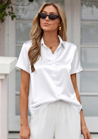 PRETTYGARDEN Women's Summer Button Down Shirts Short Sleeve Work Tops Dressy Blouses Spring Business Casual Outfits