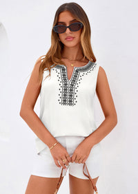 PRETTYGARDEN Womens Tank Tops Summer Causal V Neck Sleeveless Shirts Floral Print Embroidered Beach Vacation Boho Top PRETTYGARDEN