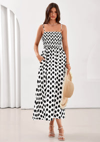 PRETTYGARDEN Womens Summer Dresses Spring Sleeveless Spaghetti Straps Casual Midi Dress Polka Dot Smocked Beach Sundress PRETTYGARDEN