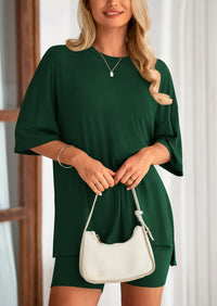 PRETTYGARDEN Women's Two Piece Lounge Set Summer Casual Oversized Shirts Biker Shorts Matching Airport Travel Outfit