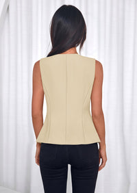 PRETTYGARDEN Womens Vests Top Trendy 2026 Spring Sleeveless Blazer Suit Summer Business Casual Work Button Down Waistcoat PRETTYGARDEN