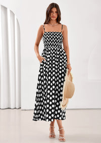 PRETTYGARDEN Womens Summer Dresses Spring Sleeveless Spaghetti Straps Casual Midi Dress Polka Dot Smocked Beach Sundress PRETTYGARDEN