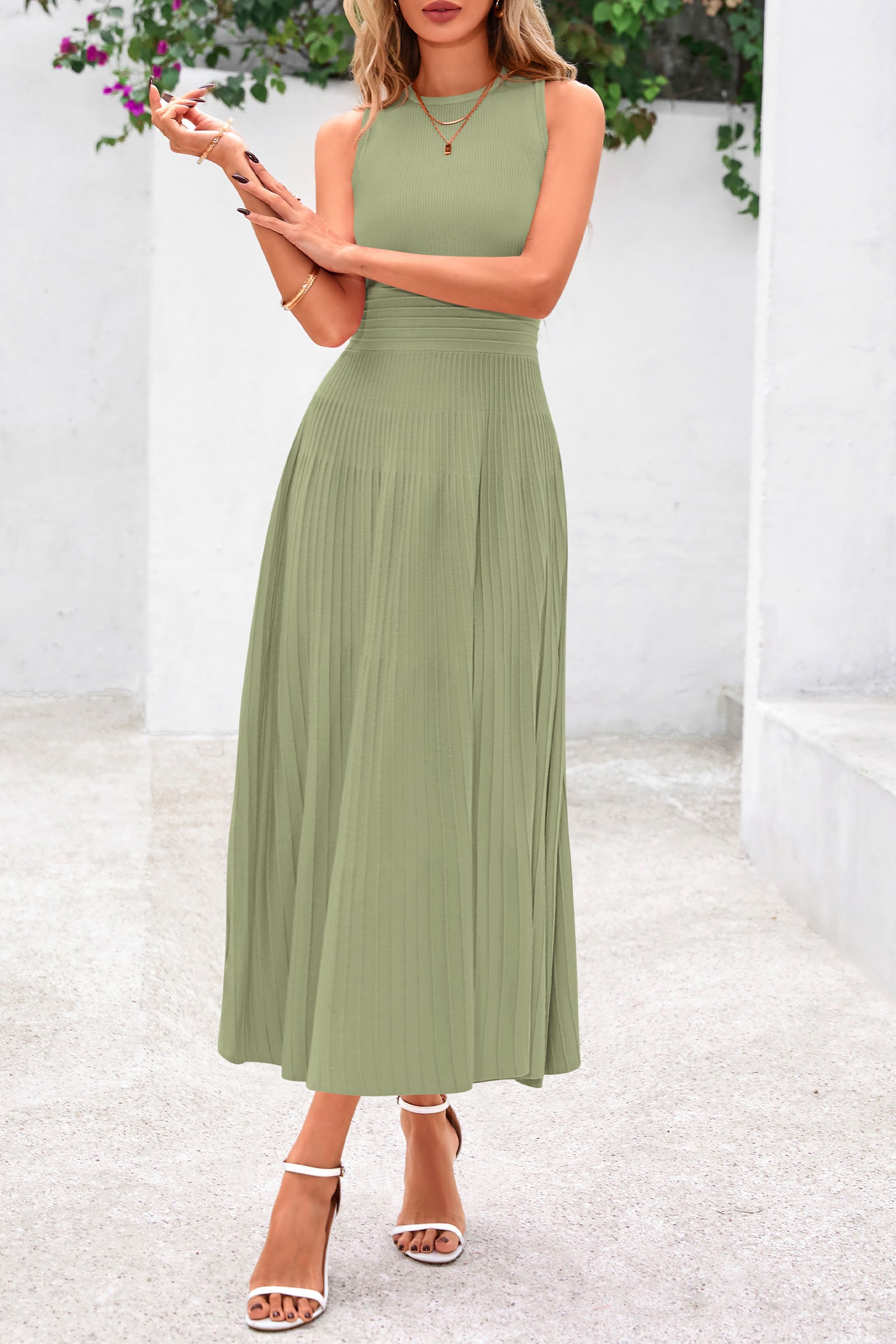 PRETTYGARDEN Spring Casual Dresses for Women Summer Business Work Midi Sleeveless A Line Pleated Cocktail Dress