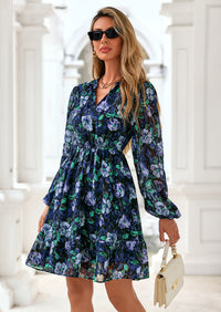 PRETTYGARDEN Women's Fall Boho Dresses Floral Long Sleeve V Neck Mini Flowy Wedding Guest Dress Trendy Vacation Outfits