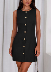 PRETTYGARDEN Work Dresses for Women Spring Business Formal Short Dress Sleeveless Button Down Elegant Office Outfits