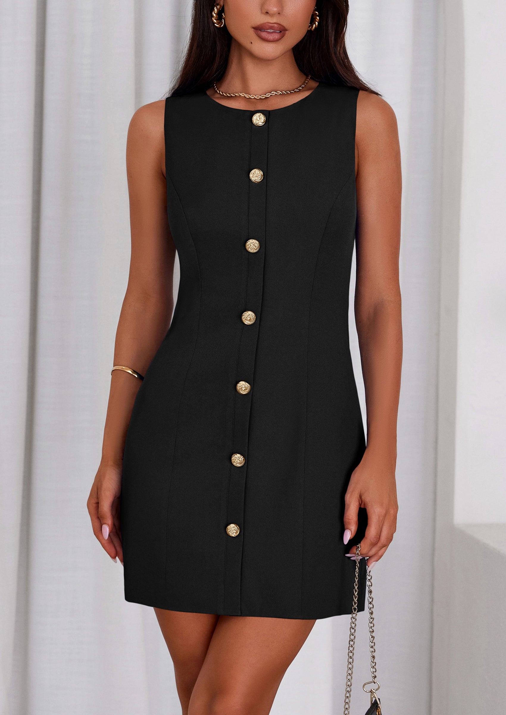 PRETTYGARDEN Work Dresses for Women Spring Business Formal Short Dress Sleeveless Button Down Elegant Office Outfits