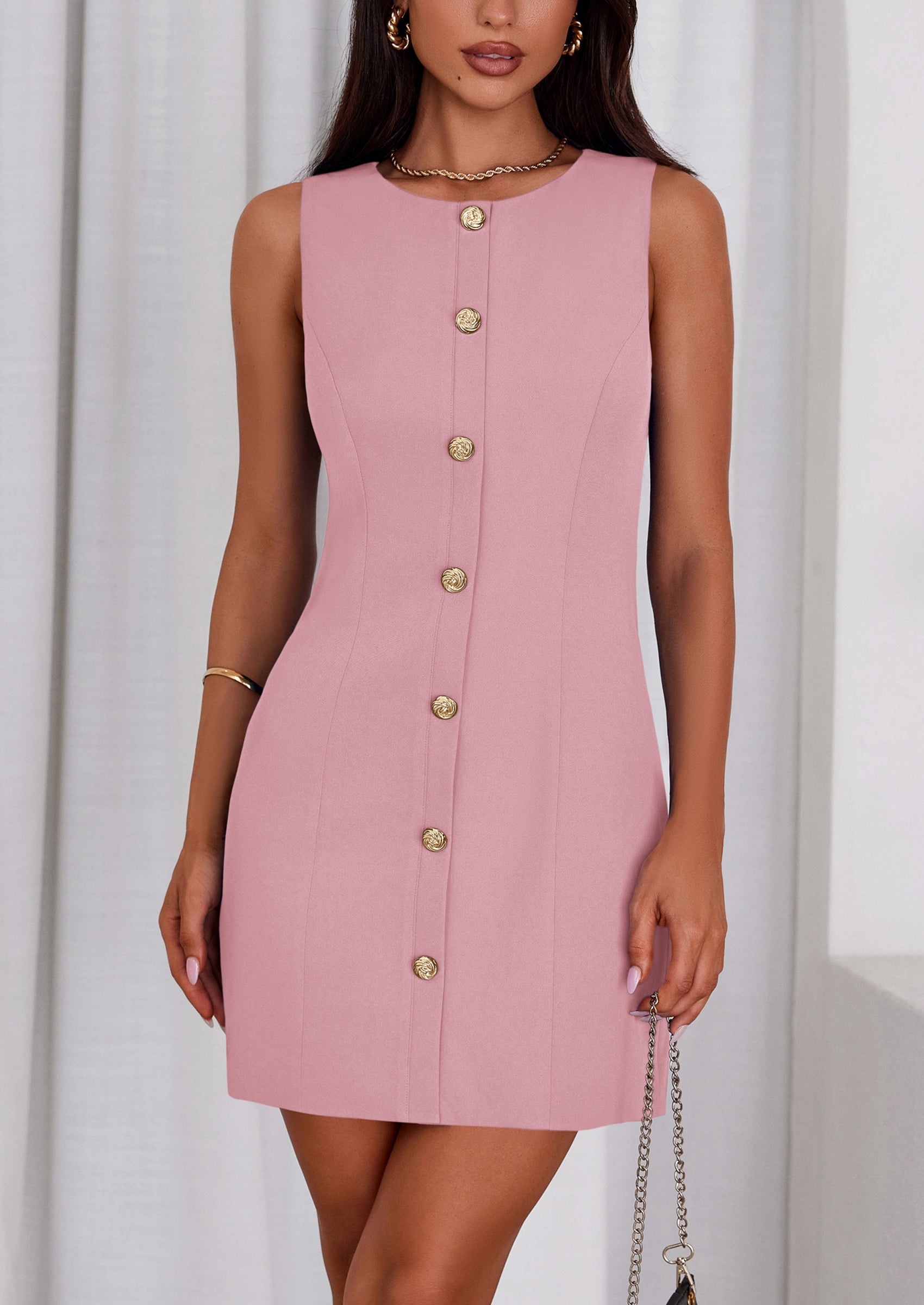 PRETTYGARDEN Work Dresses for Women Spring Business Formal Short Dress Sleeveless Button Down Elegant Office Outfits