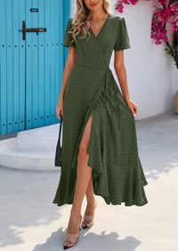PRETTYGARDEN Women's Summer Maxi Dress Casual Wrap Floral Boho Short Sleeve V Neck Split Ruffle Beach Long Dresses