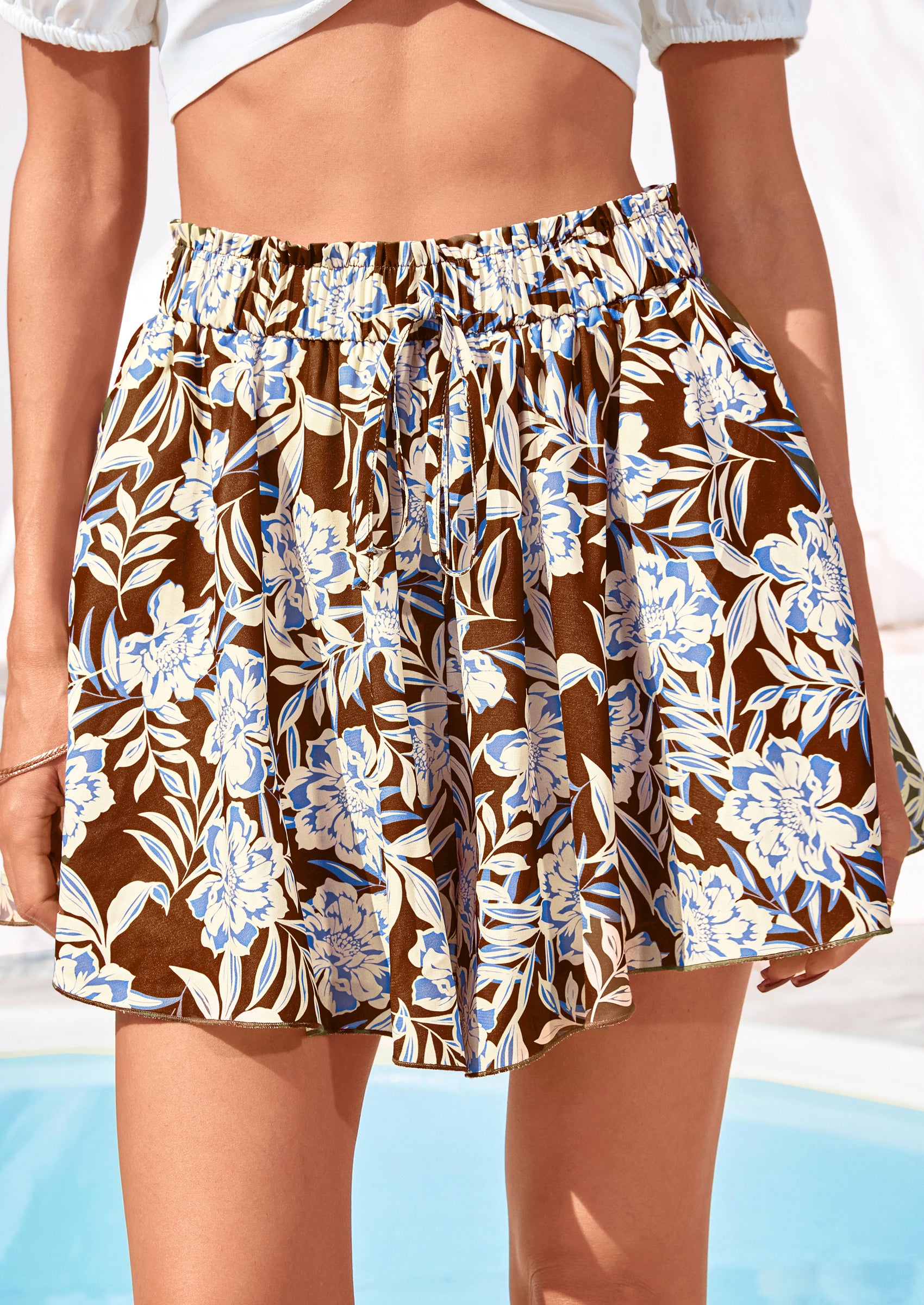 PRETTYGARDEN Women's Flowy Shorts Summer Fashion Beach Vacation Clothes Casual High Waist Wide Leg Ruffle Shorts