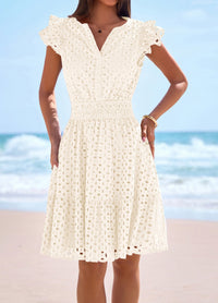 PRETTYGARDEN Women's Summer Sundresses Eyelet Cap Sleeve V Neck Short Boho Wedding Guest Dress Beach Vacation Clothes PRETTYGARDEN