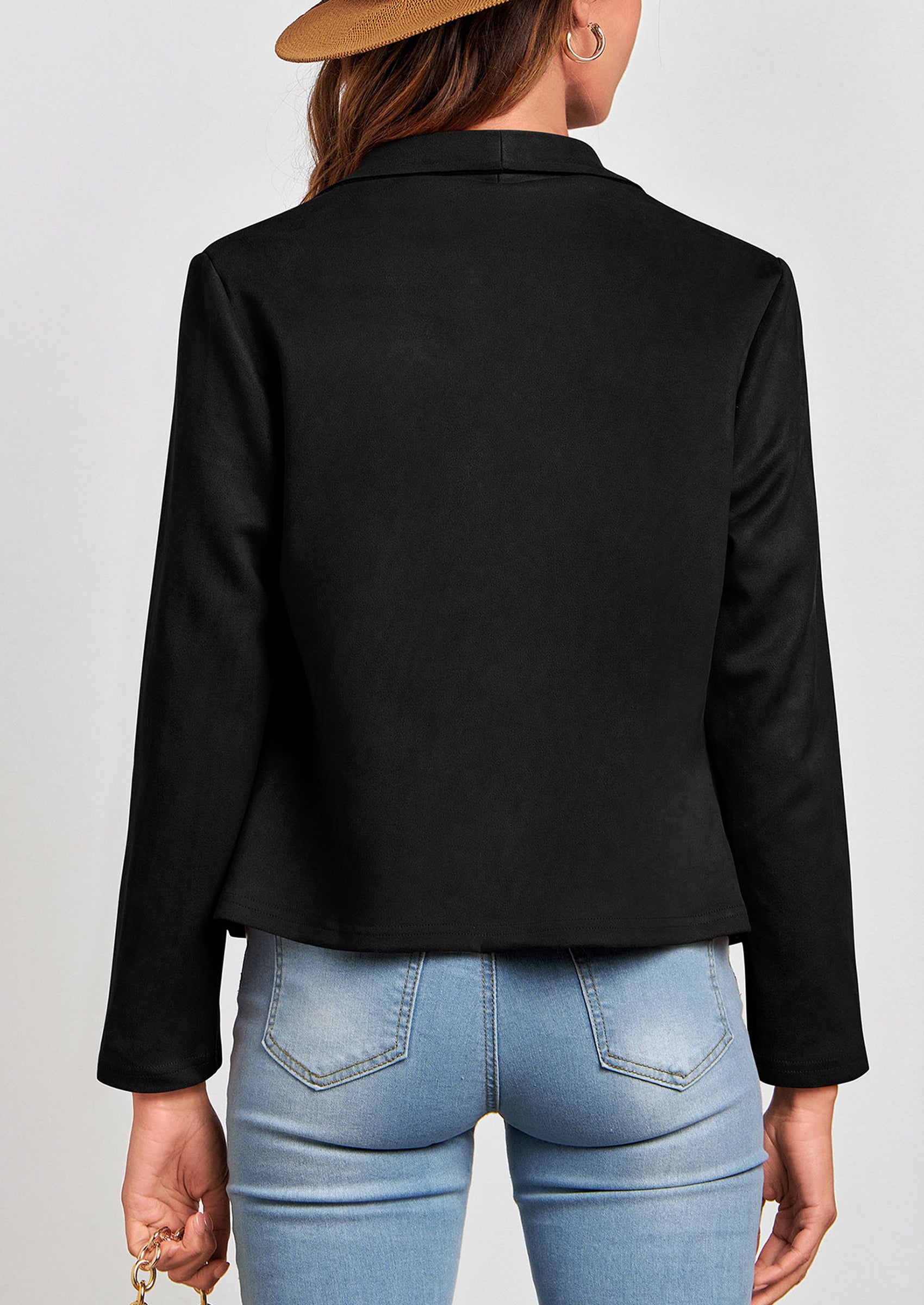 PRETTYGARDEN Women's Faux Suede Jackets Fashion Fall Clothes Long Sleeve Open Front Cropped Coat Outwear