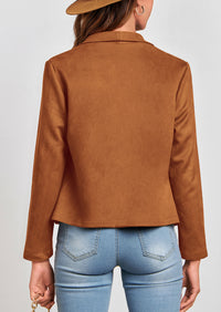 PRETTYGARDEN Women's Faux Suede Jackets Fashion Fall Clothes Long Sleeve Open Front Cropped Coat Outwear