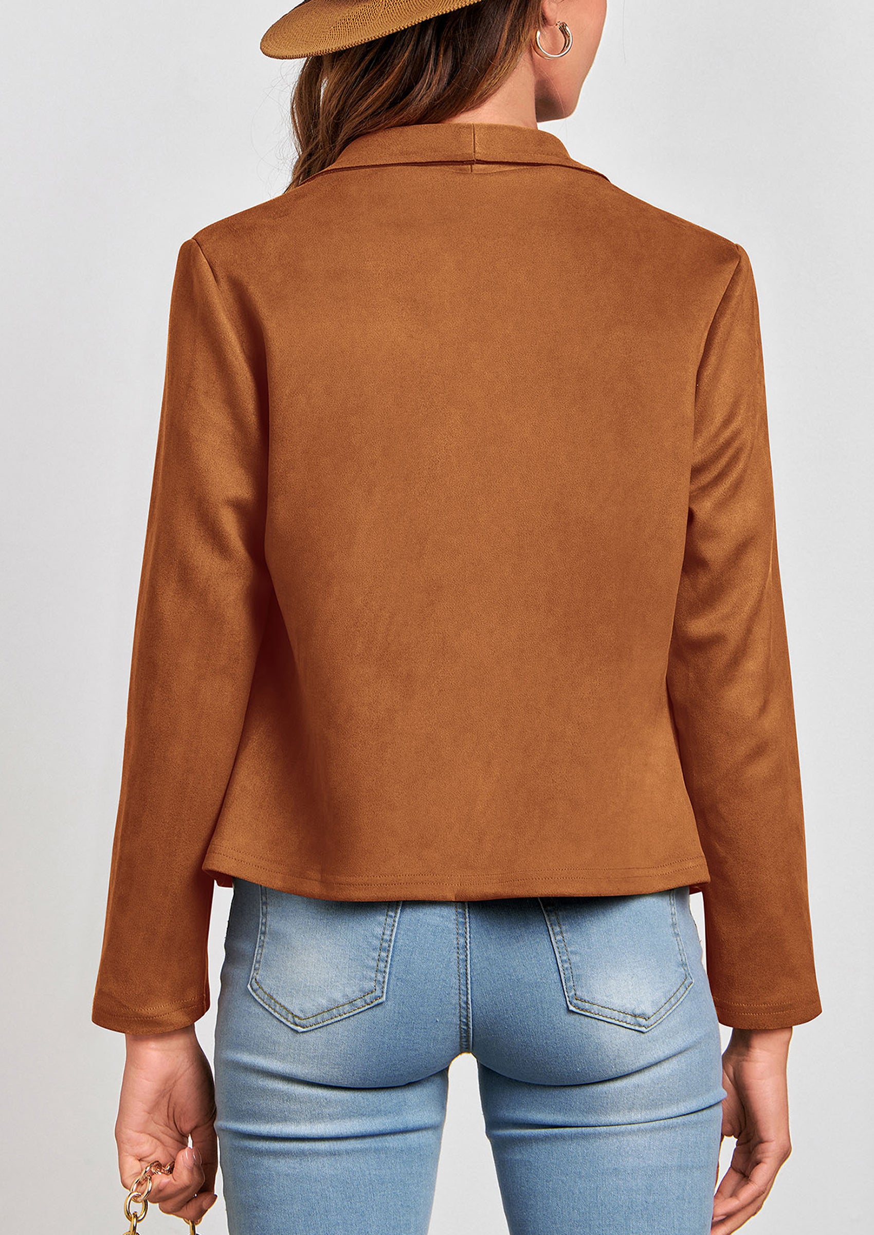 PRETTYGARDEN Women's Faux Suede Jackets Fashion Fall Clothes Long Sleeve Open Front Cropped Coat Outwear