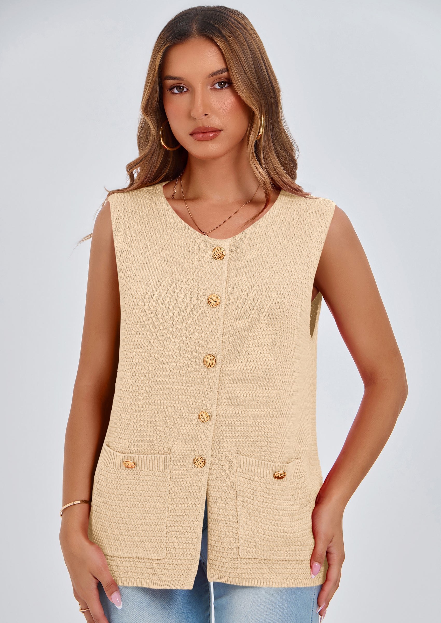 PRETTYGARDEN Women's Knit Sweater Vest Summer Sleeveless Button Down Tank Tops Trendy Business Casual Outfits PRETTYGARDEN