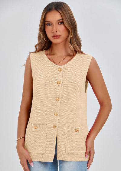 PRETTYGARDEN Women's Knit Sweater Vest Summer Sleeveless Button Down Tank Tops Trendy Business Casual Outfits PRETTYGARDEN