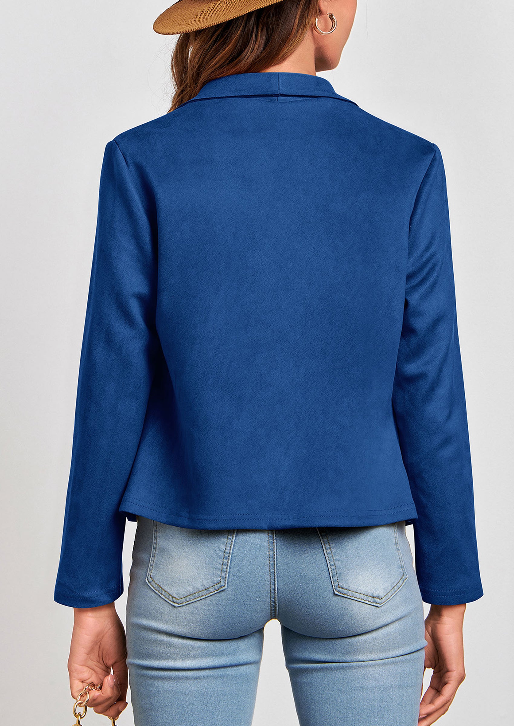 PRETTYGARDEN Women's Faux Suede Jackets Fashion Fall Clothes Long Sleeve Open Front Cropped Coat Outwear