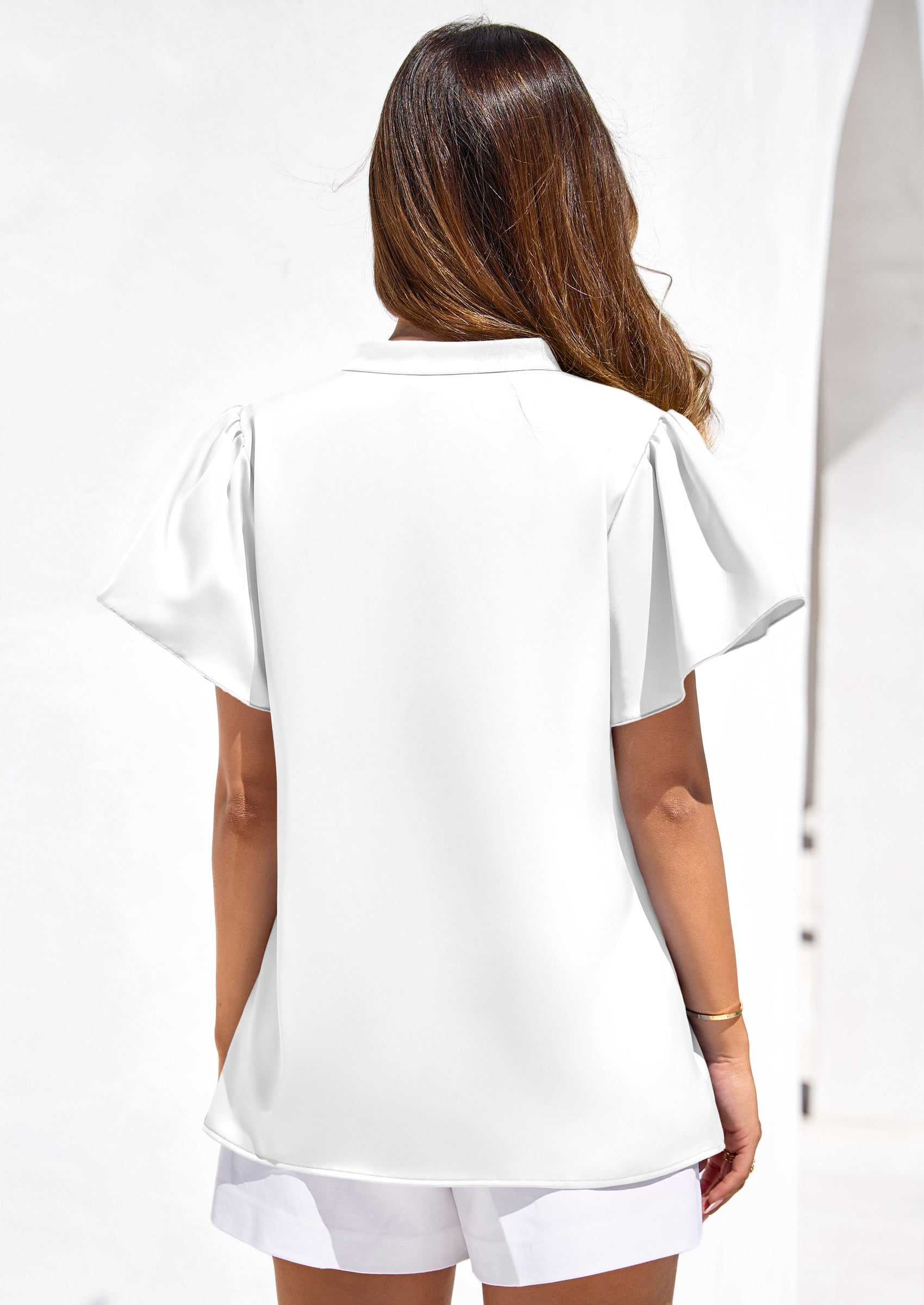 PRETTYGARDEN Women's Summer Blouses Dressy Casual Ruffle Cap Sleeve V Neck Business Work Trendy Cute Tops Spring Outfits PRETTYGARDEN