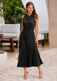 PRETTYGARDEN Women's Midi Summer Dresses Casual V Neck Swiss Dot Ruffle Sleeveless A Line Beach Sun Dress