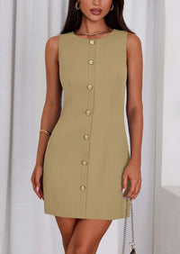 PRETTYGARDEN Work Dresses for Women Spring Business Formal Short Dress Sleeveless Button Down Elegant Office Outfits