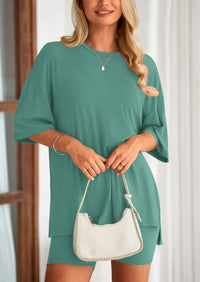 PRETTYGARDEN Women's Two Piece Lounge Set Summer Casual Oversized Shirts Biker Shorts Matching Airport Travel Outfit