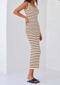 Womens Summer Tank Dress Casual Sleeveless Striped Ribbed Knit Long Dresses Beach Vacation Sundress