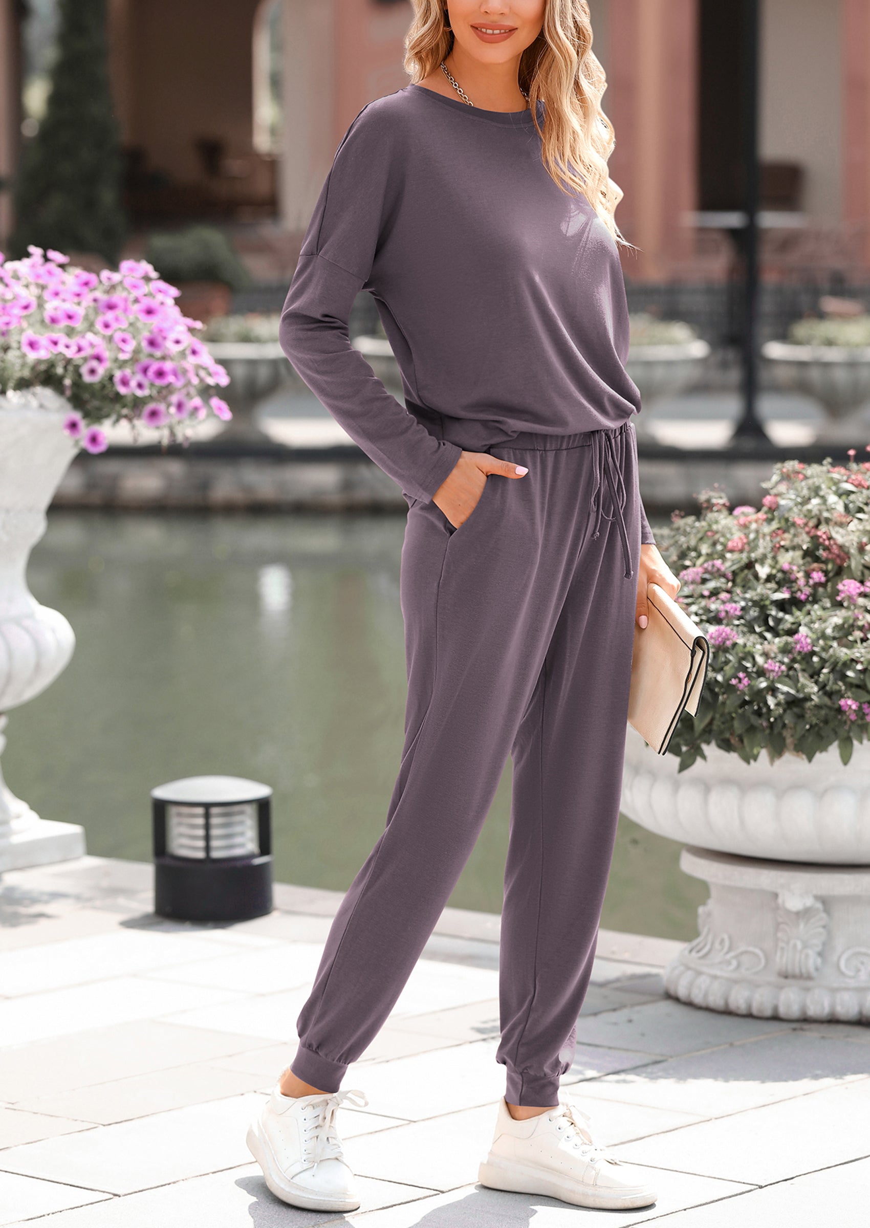 PRETTYGARDEN Lounge Outfit Long Sleeve Crewneck Pullover Tops High Waisted Pants Set Tracksuit
