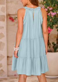 BTFBM Women Summer Halter Dresses Casual Spring 2025 Sleeveless A-Line Tiered Swing Mini Dress Beach Vacation Sundress