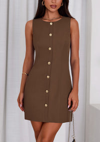 PRETTYGARDEN Work Dresses for Women Spring Business Formal Short Dress Sleeveless Button Down Elegant Office Outfits