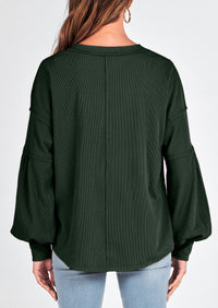 BTFBM Women's Ribbed Long Sleeve Tops Summer Spring Pullover Knit Casual V Neck Blouses Trendy Loose Fit Tunic Top